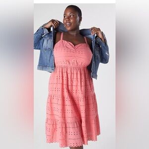 LANE BRYANT Watermelon Eyelet Sleeveless Dress Size 14